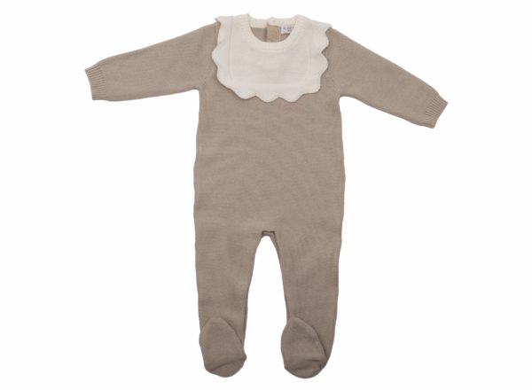 SCALLOPED BIB KNIT FOOTIE W/ BONNET - Image 3