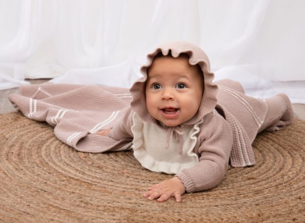 RUFFLED BIB KNIT FOOTIE W/ BONNET - Image 2