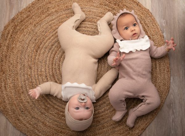 SCALLOPED BIB KNIT FOOTIE W/ BONNET - Image 2