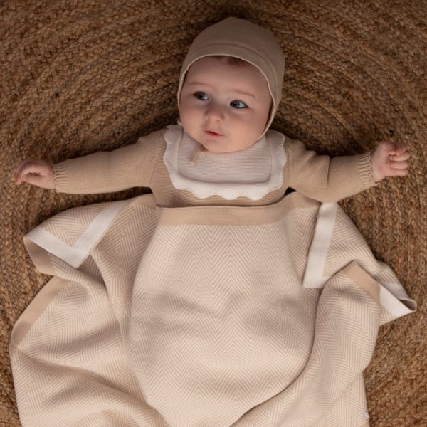 SCALLOPED BIB KNIT FOOTIE W/ BONNET